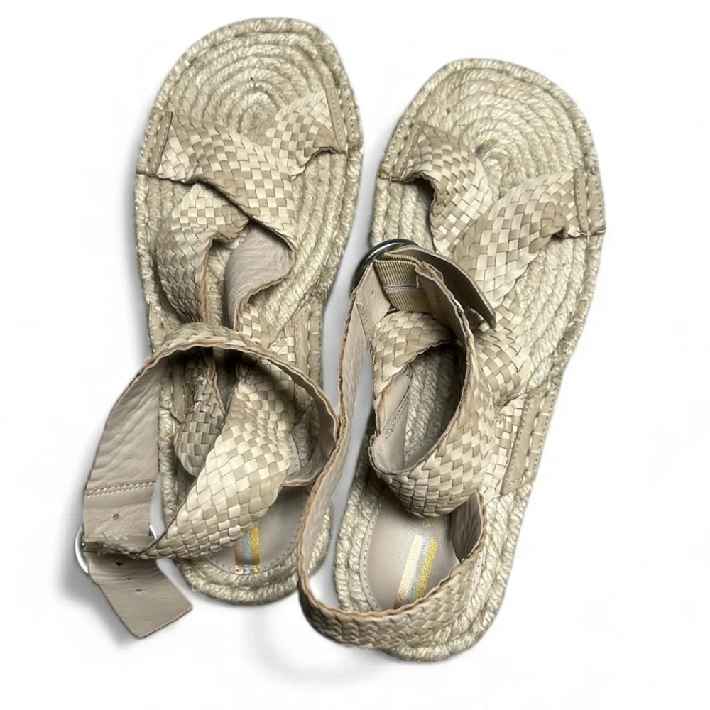 NWOB SAM EDELMAN Dakota Leather Espadrille Platform Sandals Size 8.5 M In Tan